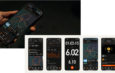 Application mobile Strava avec son interface en mode sombre sur différents écrans.