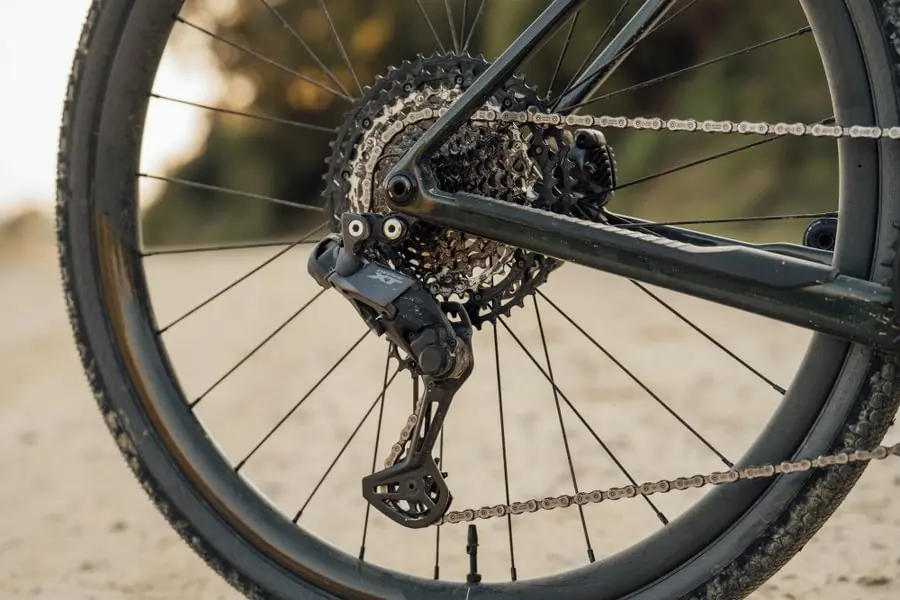 Gros plan sur les pignons arrière d'un vélo de gravel électrique