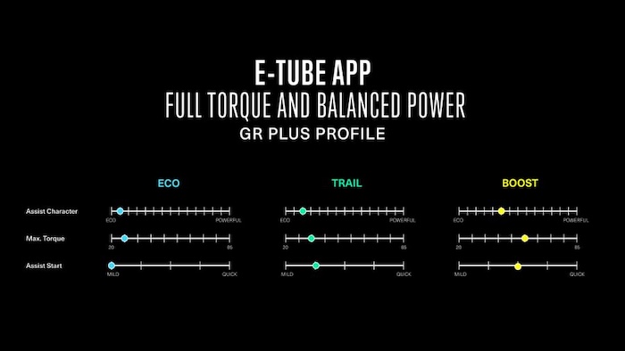 Screenshot of the assistance modes setting on Shimano E-Tube
