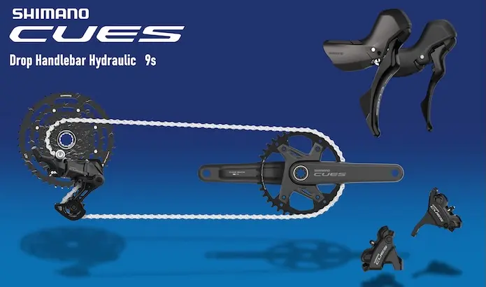 Nouveaux composants hydrauliques Shimano CUES 9 vitesses pour cintre route et gravel