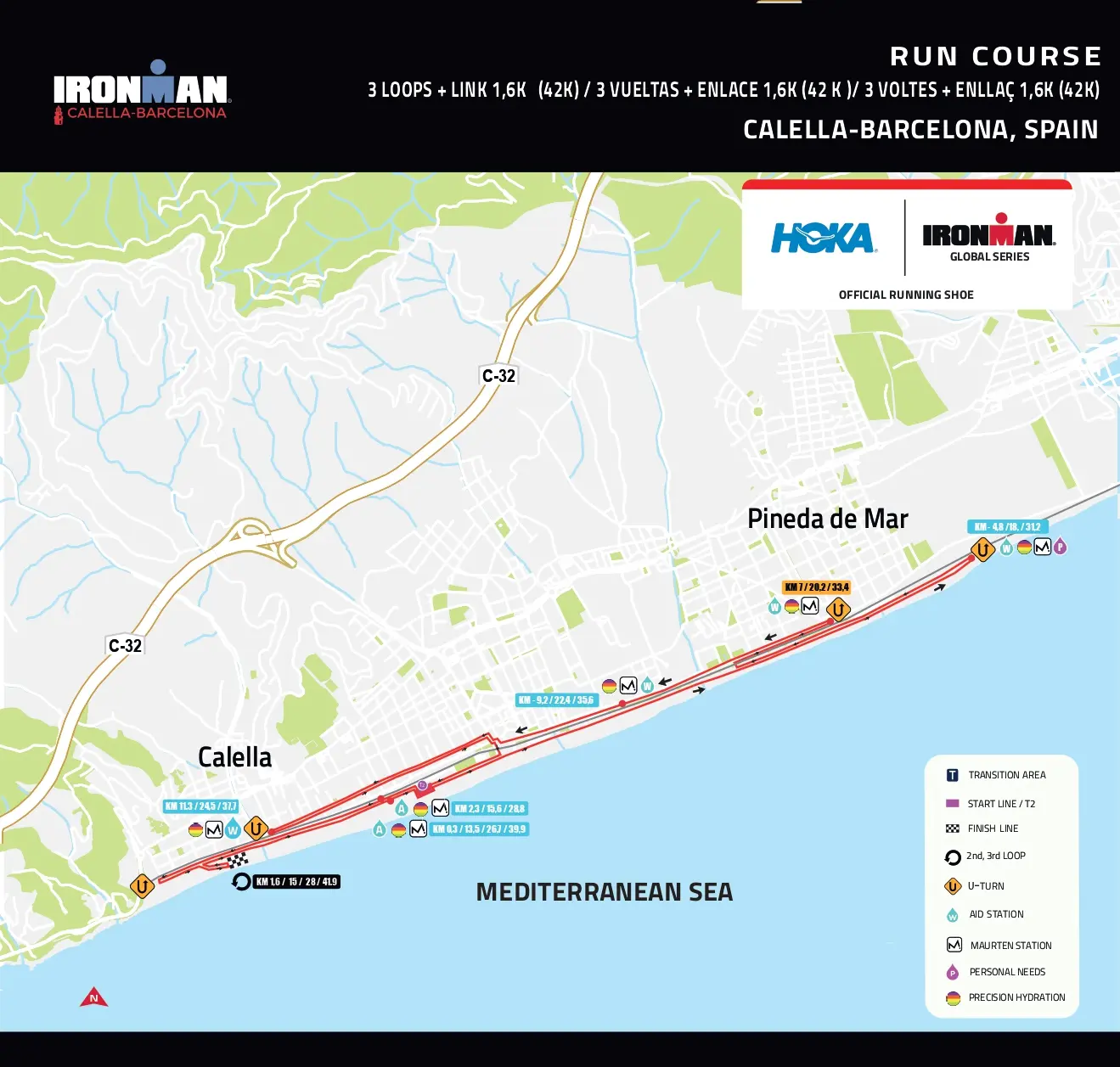 Parcours course à pied running Ironman Calella-Barcelona 2026