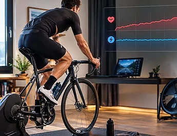 Cycliste qui pédale sur un home-trainer
