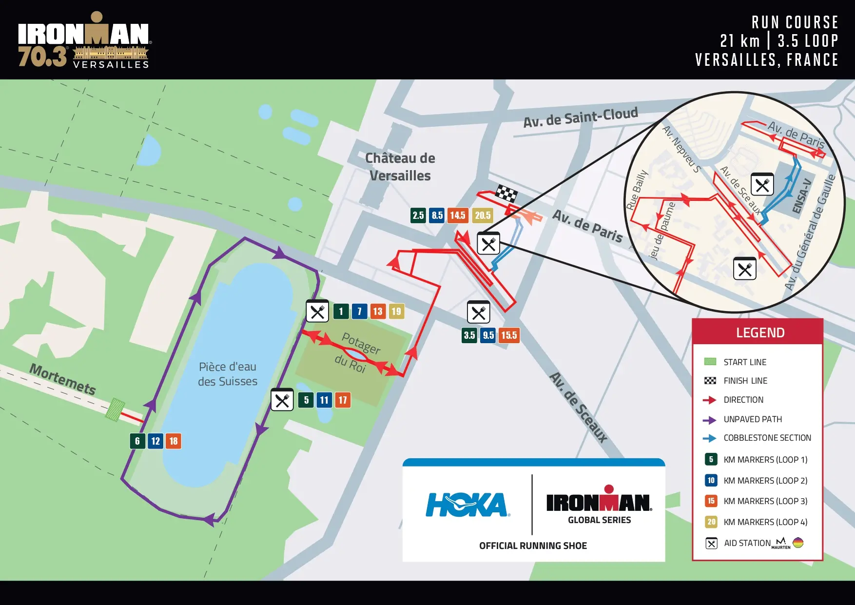 Le parcours course à pied - running de l'Ironman 70.3 Versailles en 2026