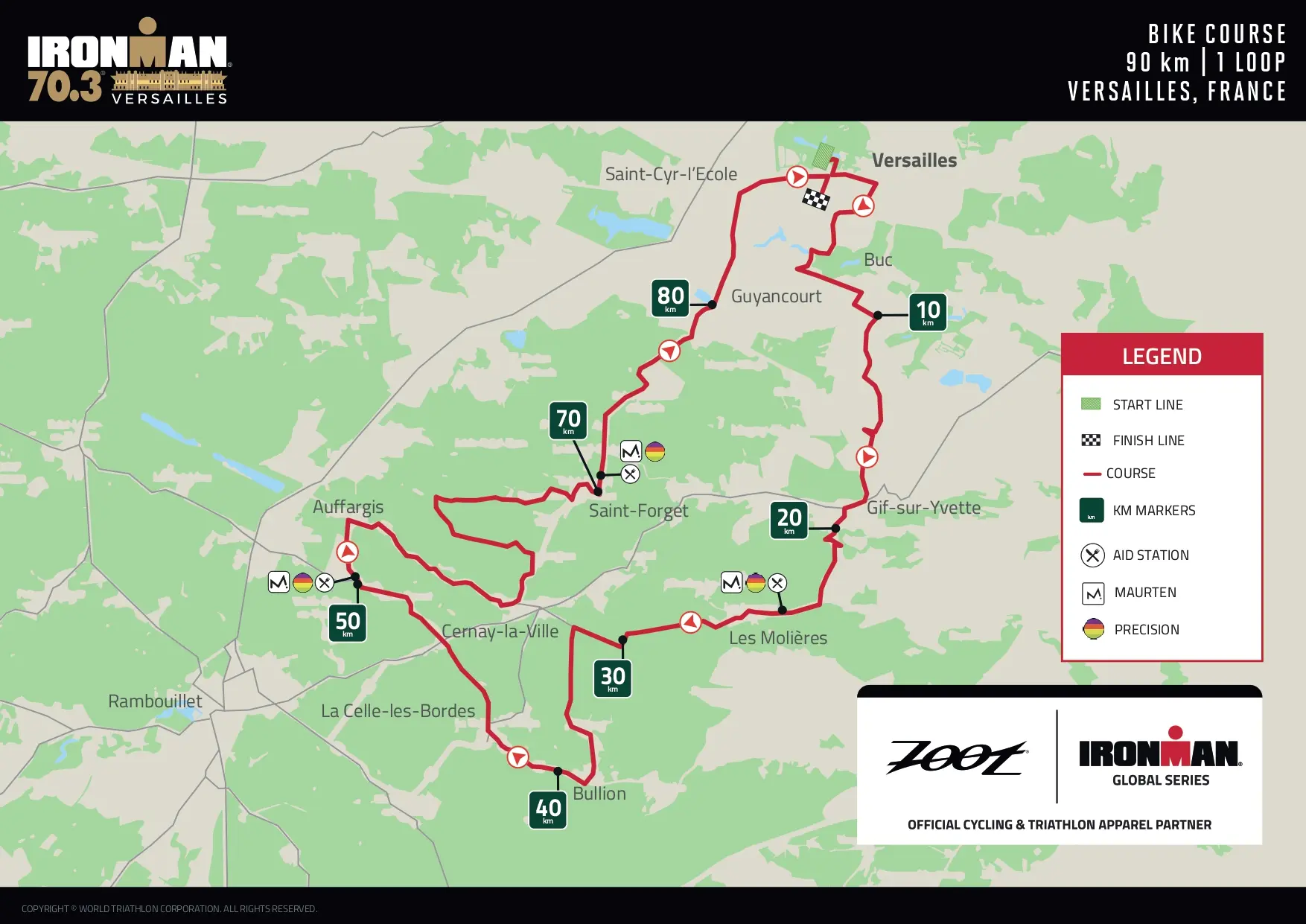 Le parcours vélo de l'Ironman 70.3 Versailles en 2026