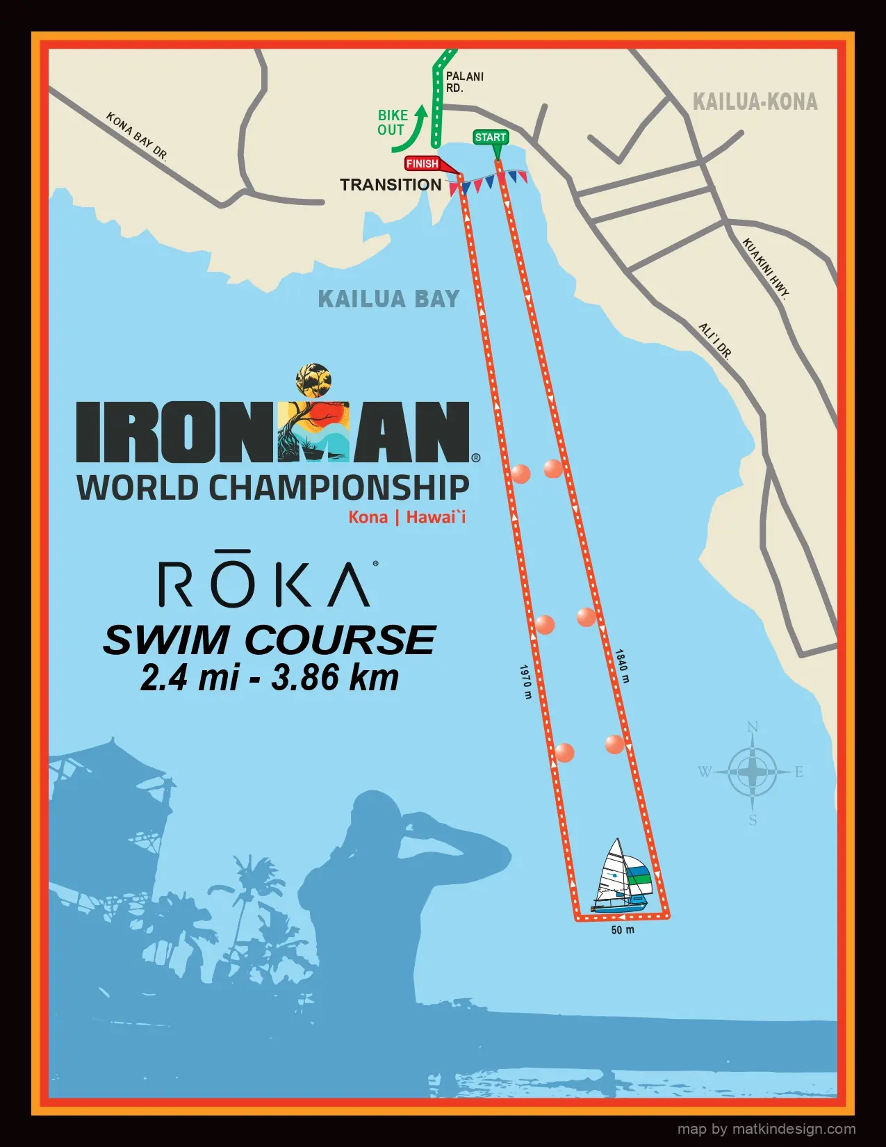 La carte de la natation de l'Ironman World Championship Kona 2026