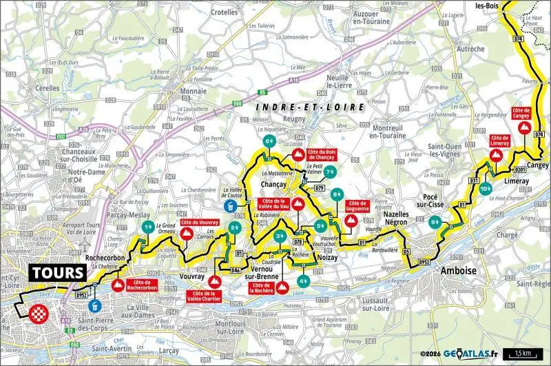 La carte des chemins de vigne de Paris-Tours 2026