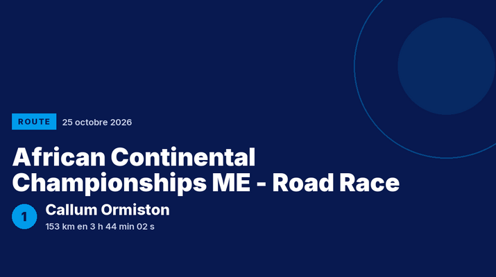 African Continental Championships ME - Road Race : Callum Ormiston vainqueur