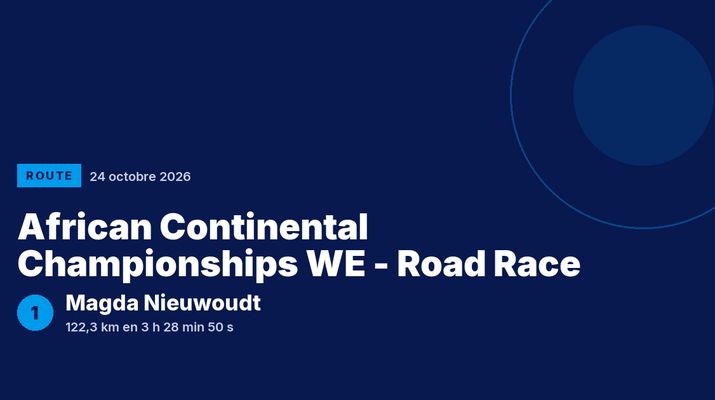 African Continental Championships WE - Road Race : Magda Nieuwoudt victorieuse