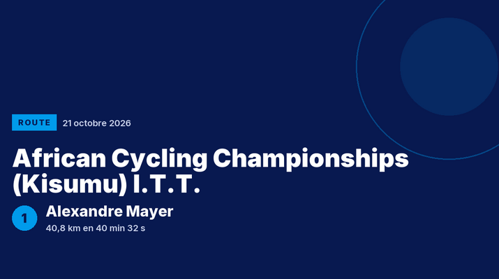 African Cycling Championships (Kisumu) I.T.T. : Alexandre Mayer vainqueur