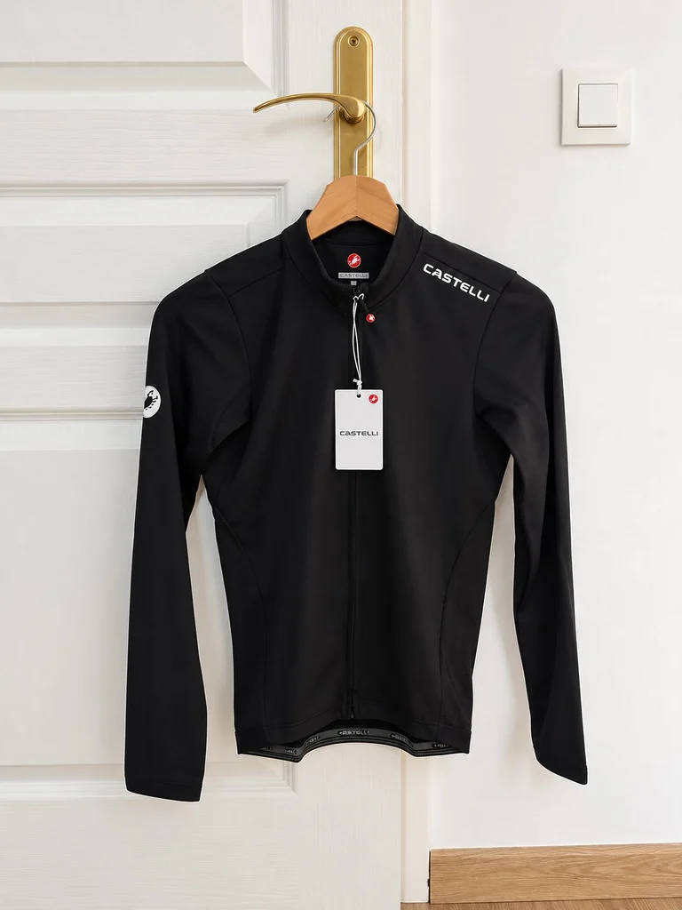 Maillot cycliste Castelli Espresso Thermal 2 noir à manches longues, conçu pour les sorties par temps frais.