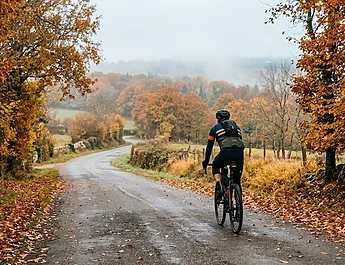 cycliste sur route d'automne