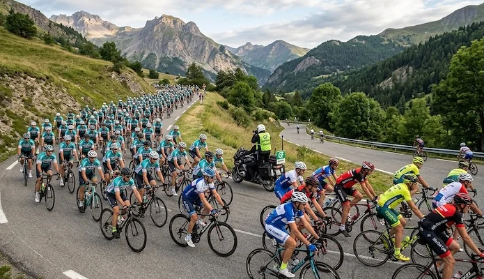 Grand peloton de cyclistes