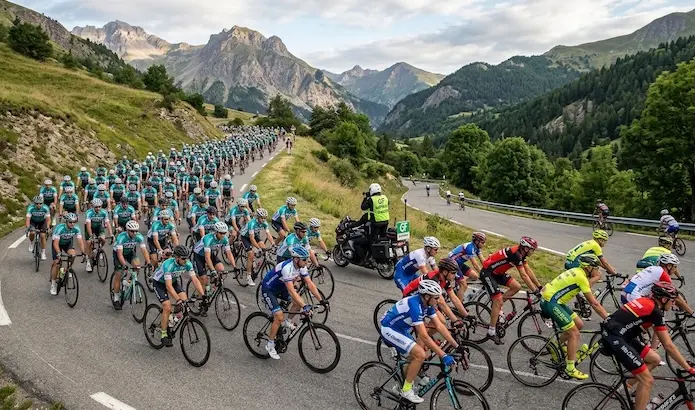 Grand peloton de cyclistes